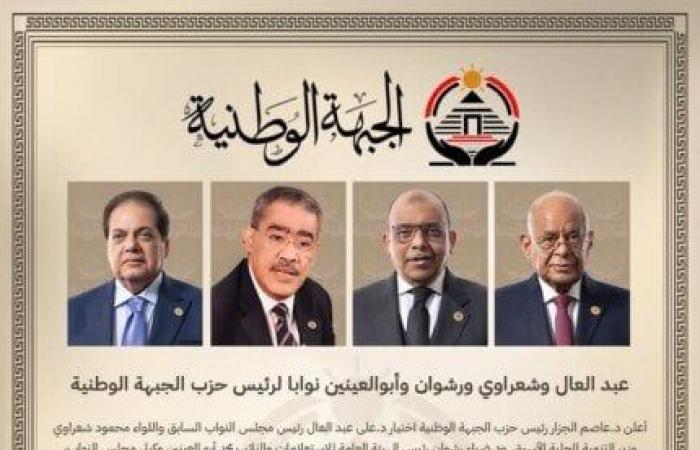 عبد العال وشعراوي ورشوان وأبو العينين نوابا لرئيس حزب الجبهة الوطنية - خليج نيوز