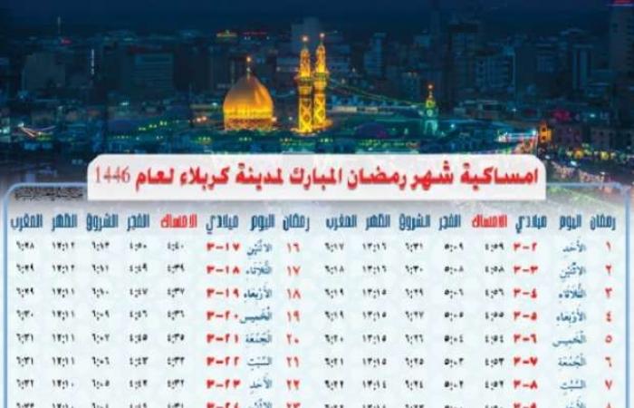 إمساكية رمضان 2025 في العراق.. الشهر الكريم 29 يوما فقط - خليج نيوز