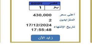 سعرها وصل لـ 430 ألف جنيه.. «المرور» تطرح لوحة سيارة مميزة للتزايد - خليج نيوز