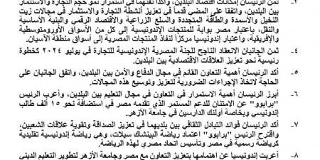 الرئيس السيسي لنظيره الاندونيسي: تقديم تسهيلات تضمن نجاح الشركات والمستثمرين في مصر - خليج نيوز