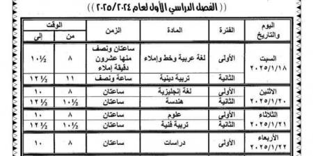 جدول امتحانات الترم الأول 2025 للشهادة الإعدادية في الوادي الجديد - خليج نيوز