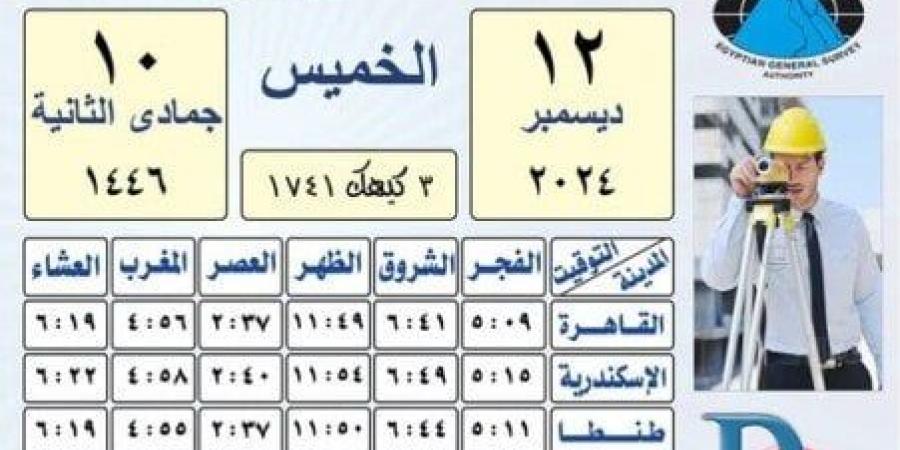 بالقاهرة والمحافظات.. مواعيد الصلاة اليوم الخميس 12 ديسمبر 2024 - خليج نيوز