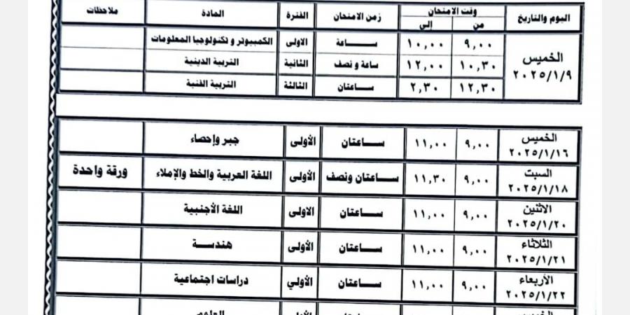 جدول امتحانات الصف الثالث الإعدادي 2024 - 2025 في 10 محافظات - خليج نيوز