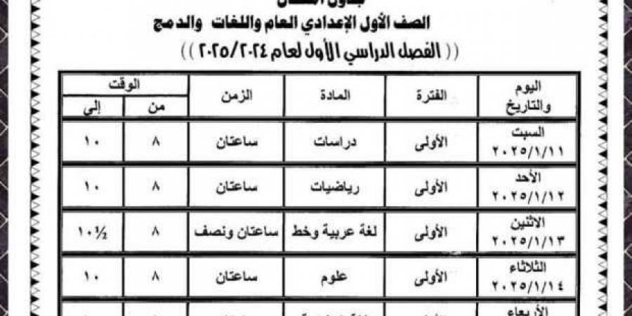 جدول امتحانات الترم الأول 2025 للصفوف الإعدادية في الوادي الجديد - خليج نيوز