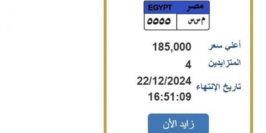 بـ 185 ألف جنيه.. «المرور» تطرح التزايد على لوحة سيارة مميزة - خليج نيوز