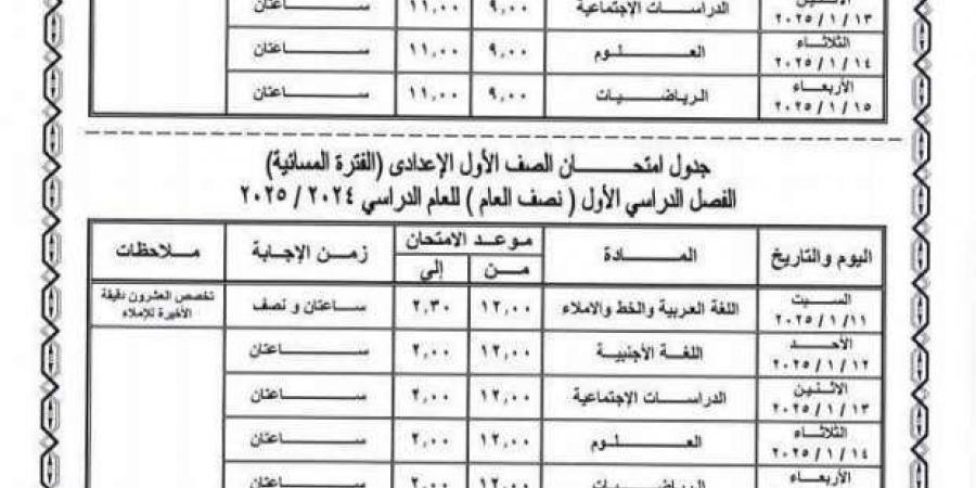 جدول امتحانات الصفين الأول والثاني الإعدادي بالقاهرة 2025 - خليج نيوز