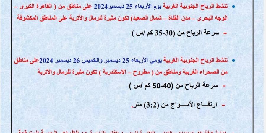 الأرصاد تحذر: رياح شديدة مثيرة للأتربة والرمال تضرب عدة مناطق اليوم - خليج نيوز