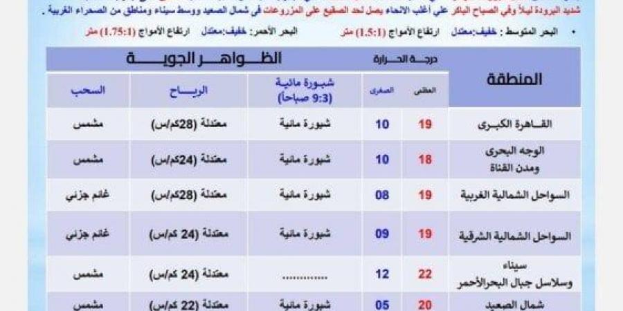 الصغرى بالقاهرة 10 درجات.. الأرصاد تكشف تفاصيل حالة الطقس اليوم الجمعة 3 يناير 2025 - خليج نيوز