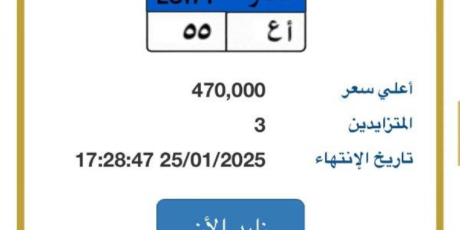 وصلت لـ 470 ألف جنيه.. مزايدة على لوحة سيارة مميزة تنتهي اليوم - خليج نيوز