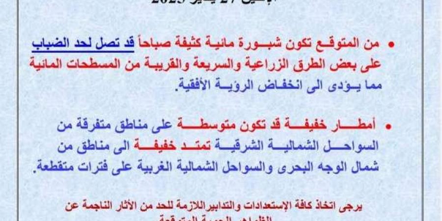 هيئة الأرصاد تكشف عن حالة الطقس في الإسكندرية غدا.. تحذير من ظاهرتين - خليج نيوز